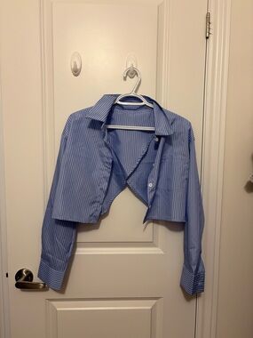 Blue Striped Crop Shirt